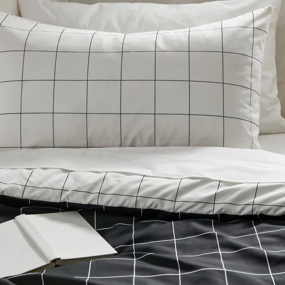 Ikea VITKLOVER Full/Queen Duvet Cover w/2 Pillowcases Bed Set White/Black Check